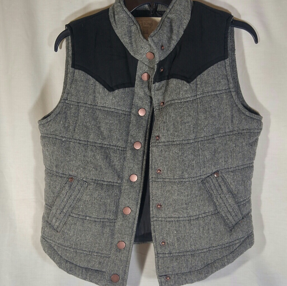 Ci Sono SZ LG Gray Black Bronze Tweed Puffer Vest